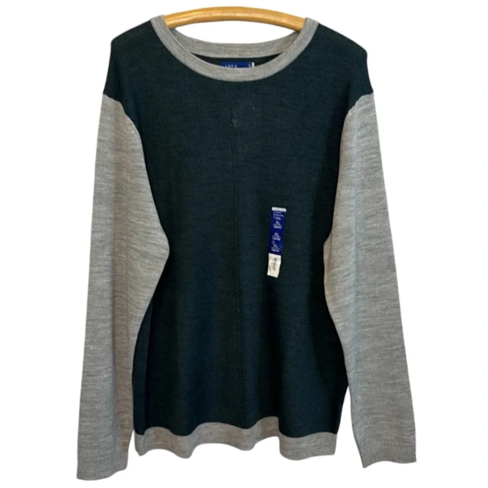 NWT Apartment 9 Men’s Green/Gray Merino Wool‎ Blend Crewneck Sweater in Size XL